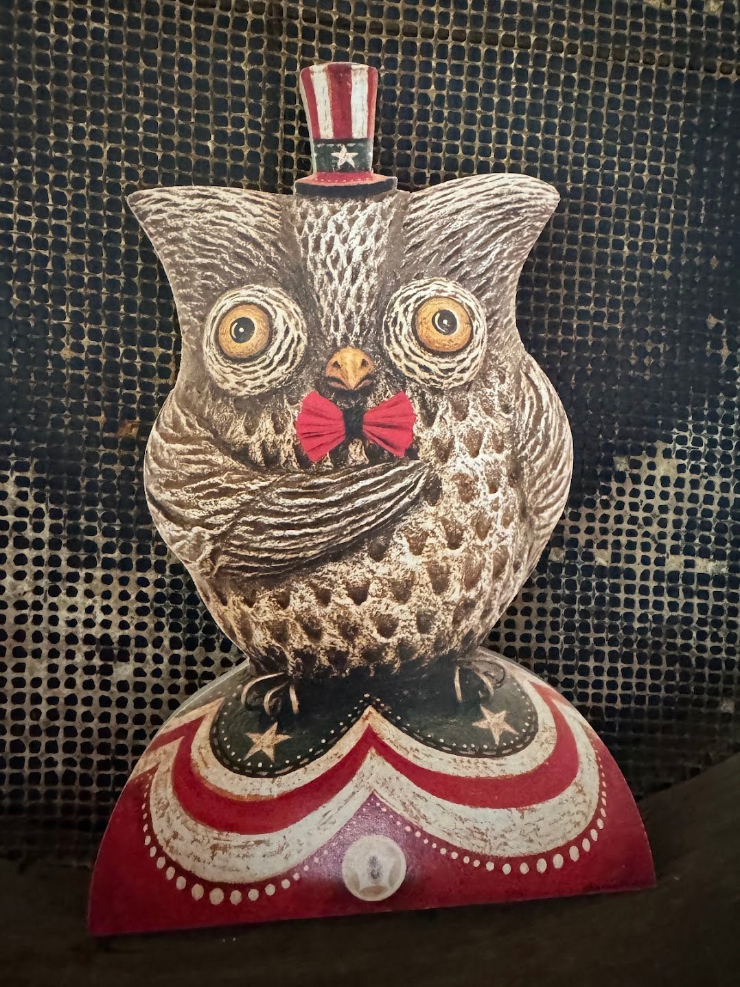 Handcrafted Johanna Parker Retro 4th Of July Patriotic Owl Wood Cutout Out 8" - The Primitive Pineapple Collection