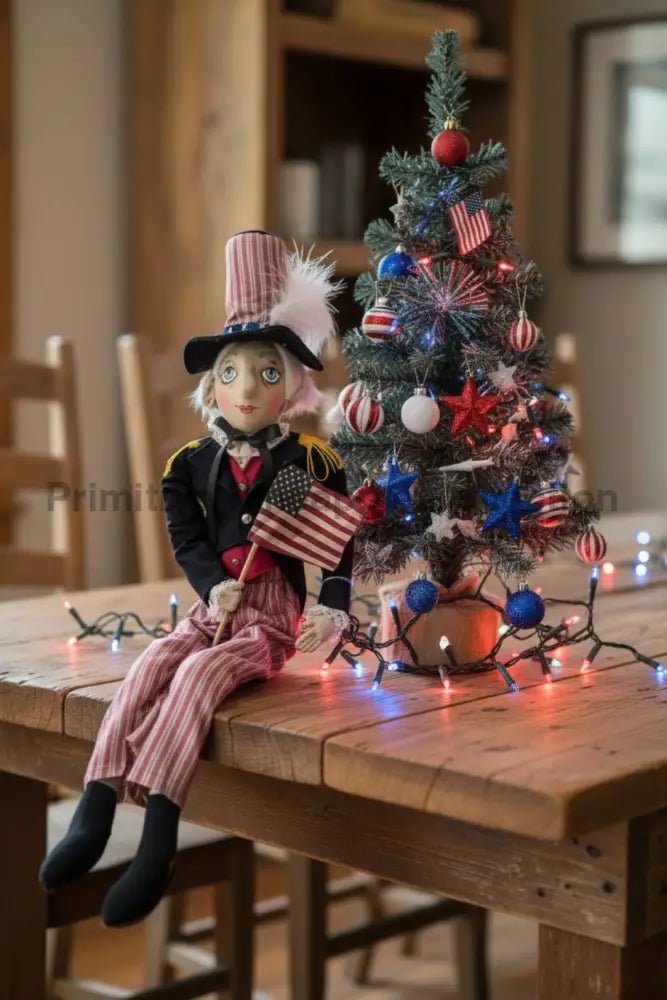 Joe Spencer Americana Sam 32" Folk Art Doll - One of a Kind Patriotic Decor - The Primitive Pineapple Collection