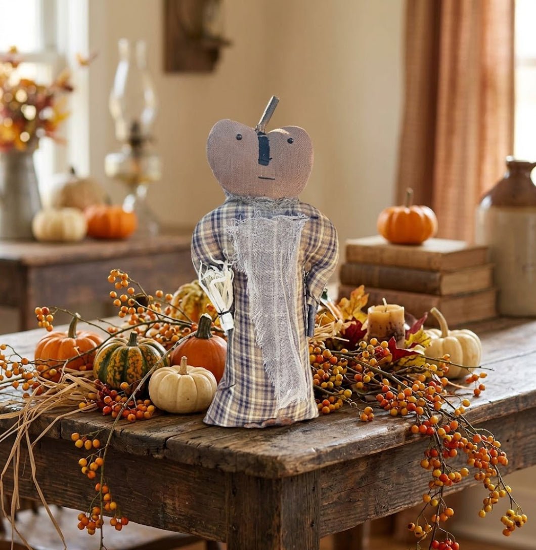 Primitive/Country Halloween Fall Peter Pumpkin Stump Doll 16" - The Primitive Pineapple Collection