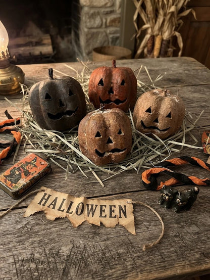 Primitive Farmhouse 3pc Jack O Lantern Bowl Fillers w/ Prim Grass USA - The Primitive Pineapple Collection