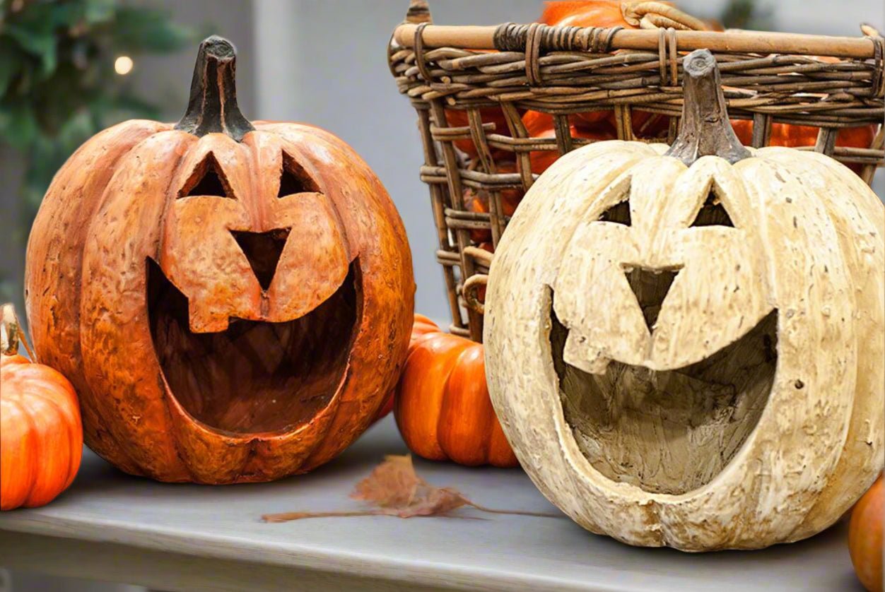Ragon House Halloween Fall Collectable 11” White Big Mouth Pumpkin Luminary - The Primitive Pineapple Collection