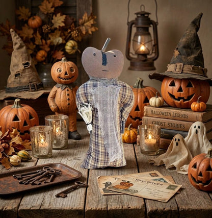 Primitive/Country Halloween Fall Peter Pumpkin Stump Doll 16" - The Primitive Pineapple Collection