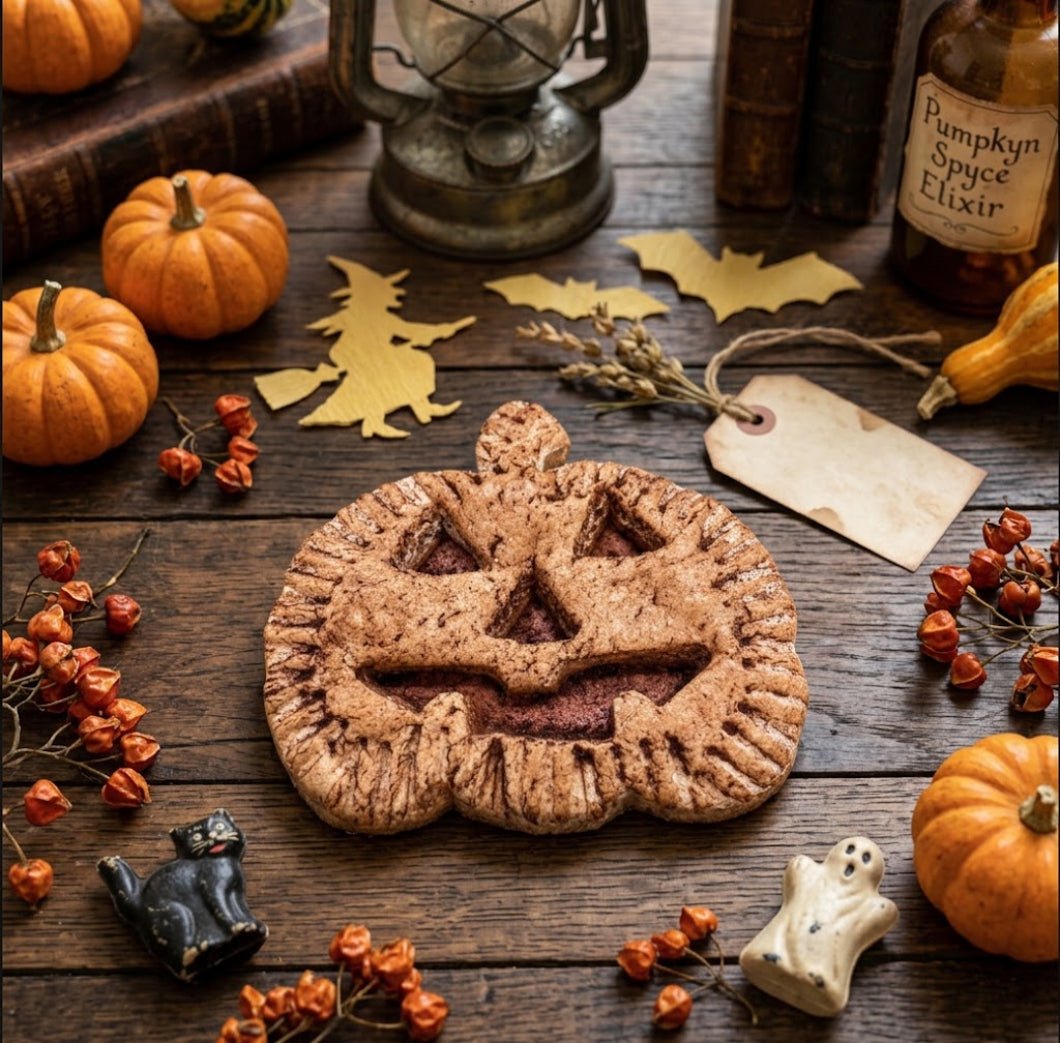 Primitive Handmade Scented Jack O Lantern Cookie – 4" Halloween Folk Art Faux Food - The Primitive Pineapple Collection