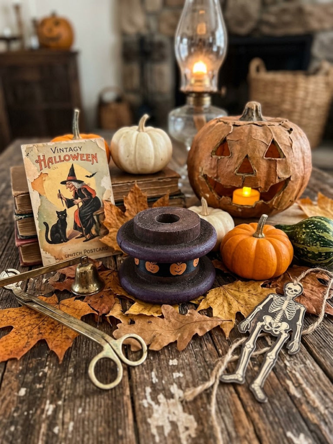 Primitive Wood Spool w/ Halloween Ribbon 4 Designs