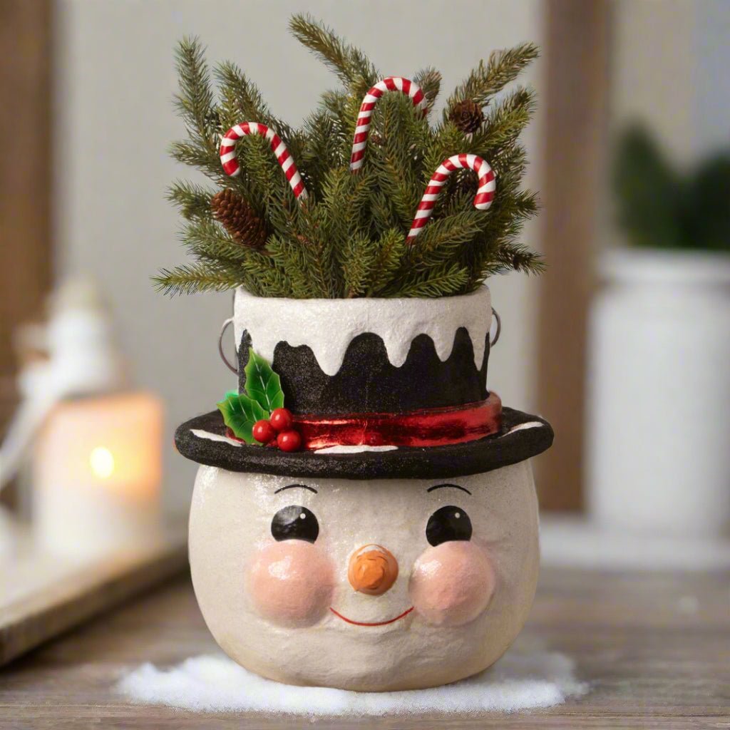 Bethany Lowe Christmas Holly Hat Snowman Lg KA4113 - The Primitive Pineapple Collection