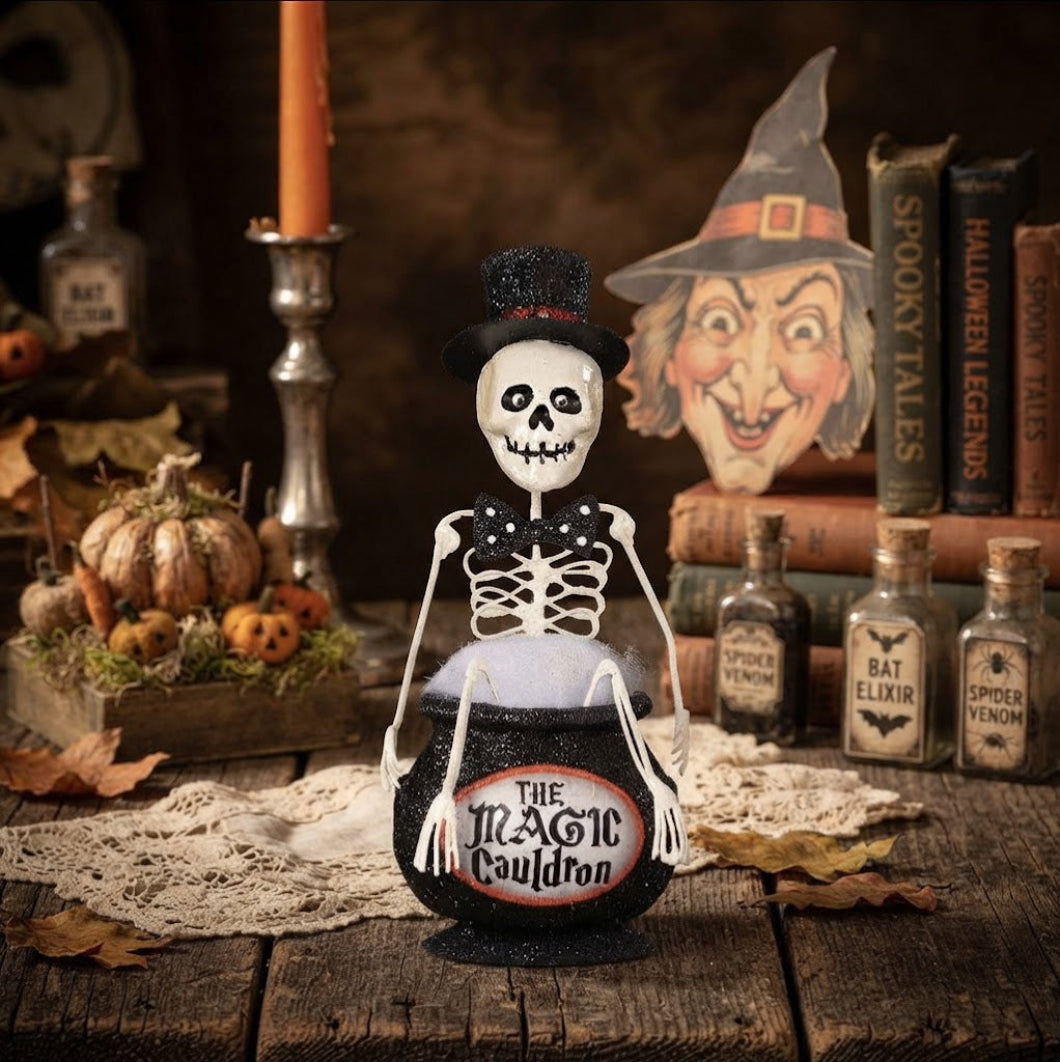 Bethany Lowe Halloween Magic Cauldron Skeleton KA5408