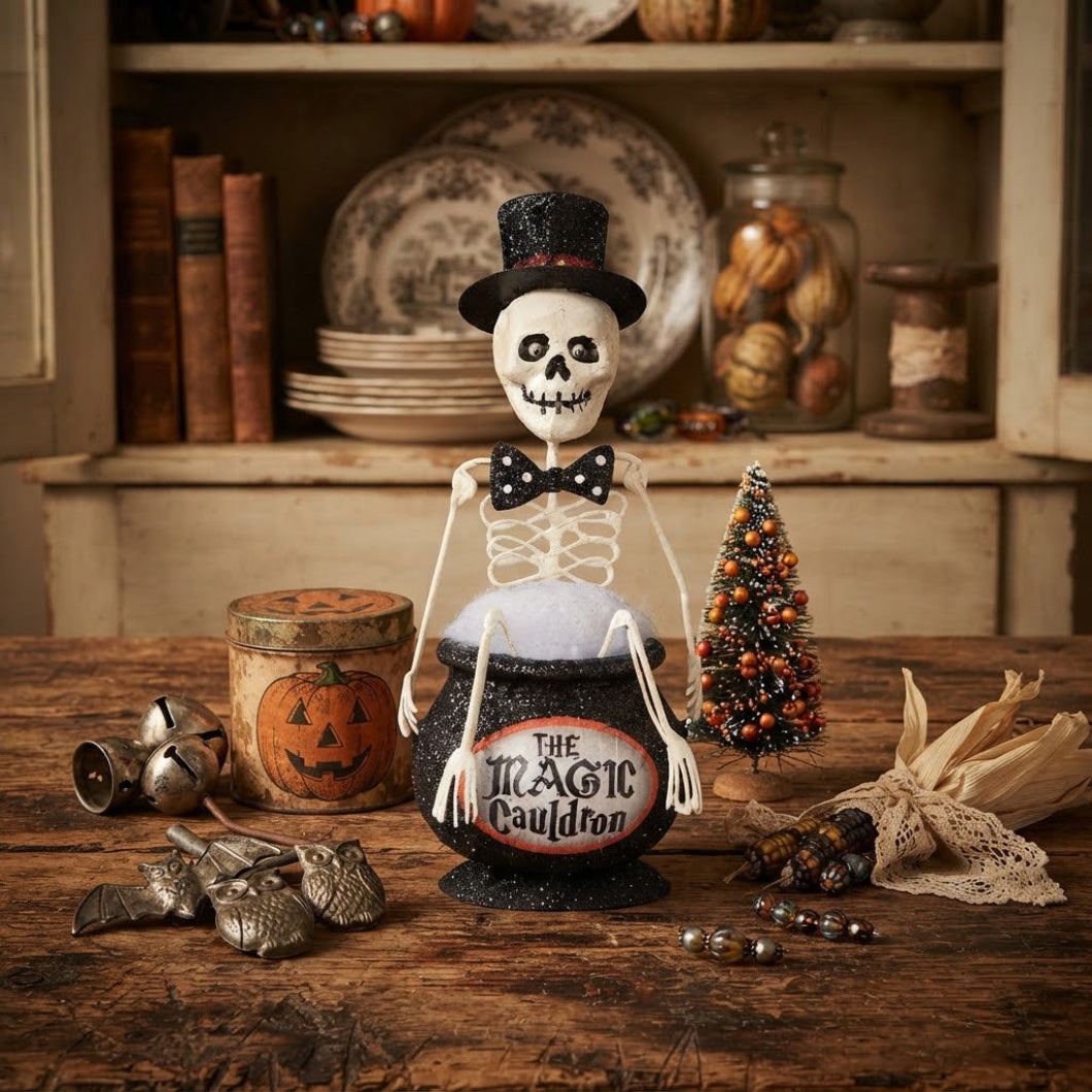 Bethany Lowe Halloween Magic Cauldron Skeleton KA5408