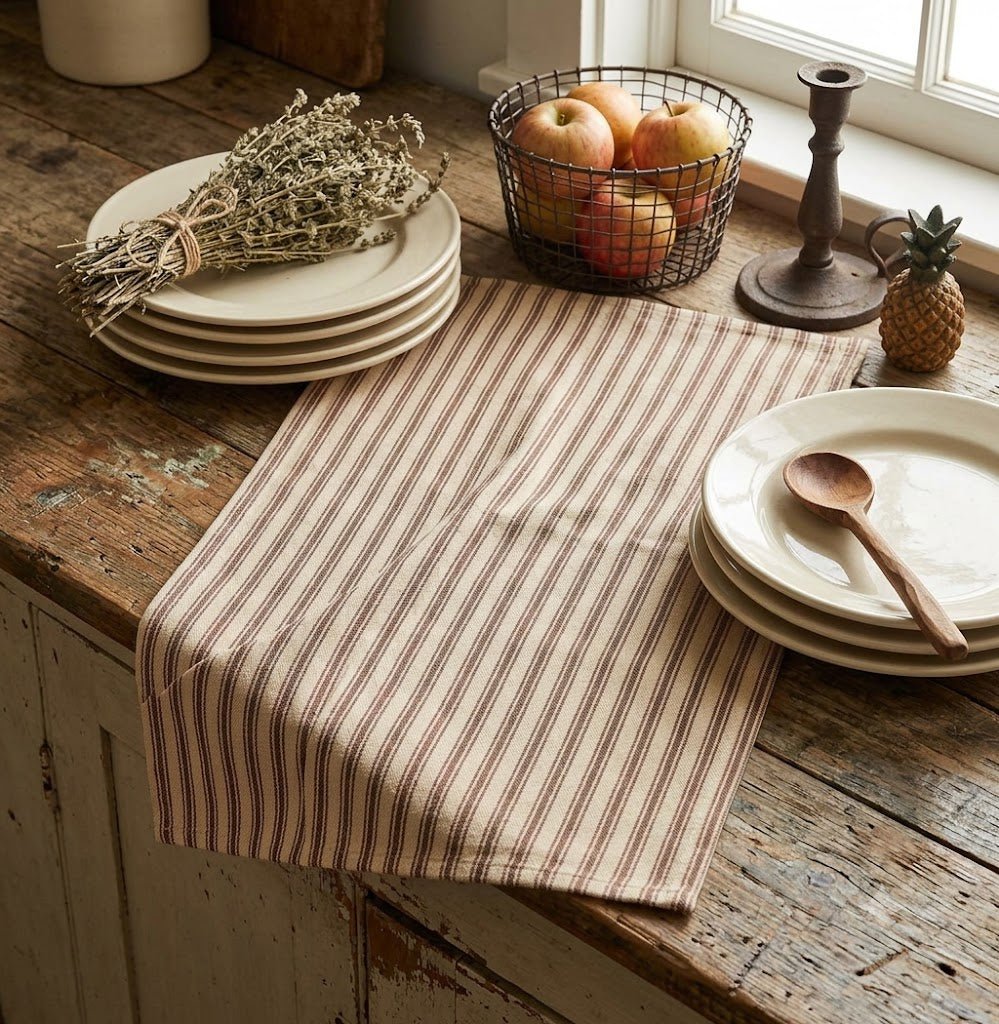 Primitive Barn Red York Ticking Towel - The Primitive Pineapple Collection
