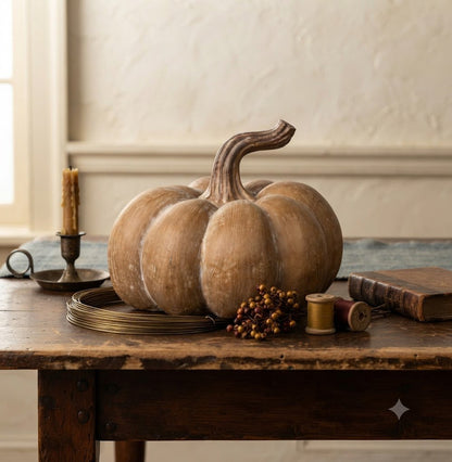 Ragon House Fall Life Like Tan Short Resin Pumpkin w/ Twisted Stem