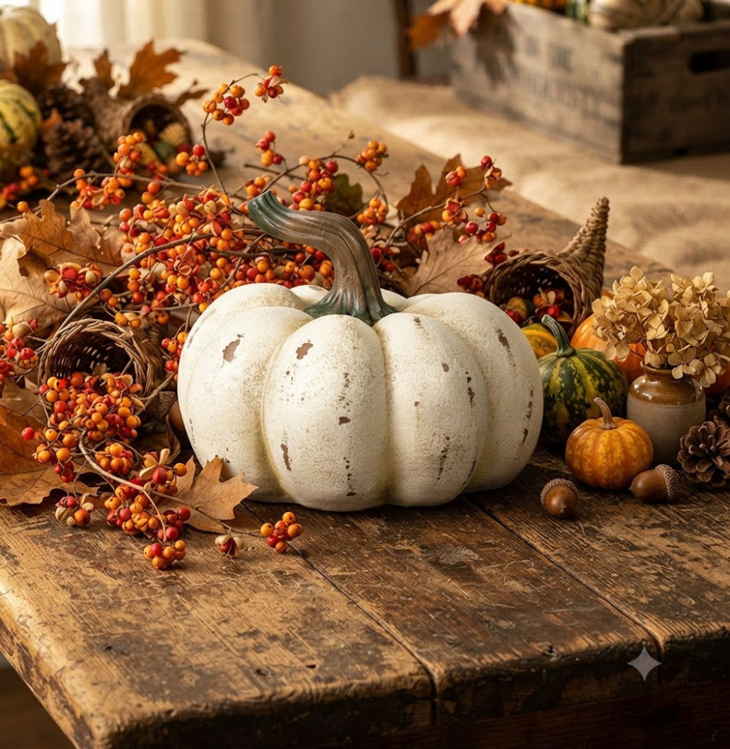 Ragon House Fall Life Like Cream Short Resin Pumpkin w/ Twisted Stem