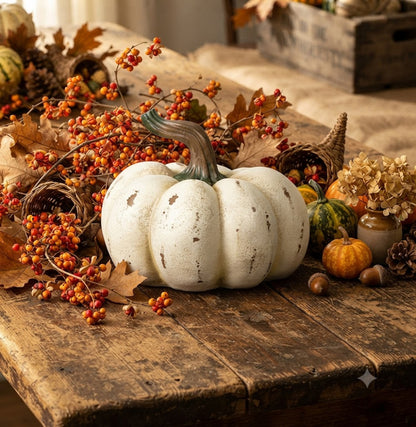 Ragon House Fall Life Like Cream Short Resin Pumpkin w/ Twisted Stem