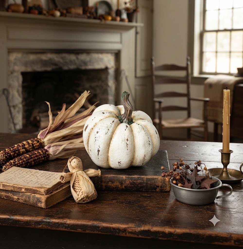 Ragon House Fall 5.25" Life Like Cream Resin Pumpkin w/ Twisted Stem