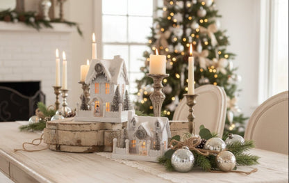 Christmas Bethany Lowe Ivory Cottage 2pc Putz Style Houses LG1772S - The Primitive Pineapple Collection