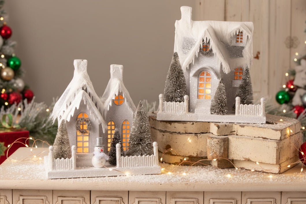 Christmas Bethany Lowe Large Ivory Cottage 2pc Putz Houses LG1775S - The Primitive Pineapple Collection