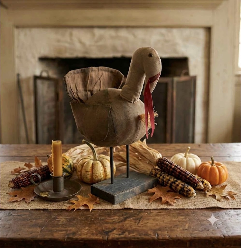 Primitive Handcrafted Thanksgiving Large Turkey on Stand 14" | Folk Art