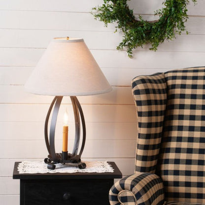 Primitive Colonial Lizzie Ross Lamp in Smokey Black with Linen Tapered Shade - The Primitive Pineapple Collection