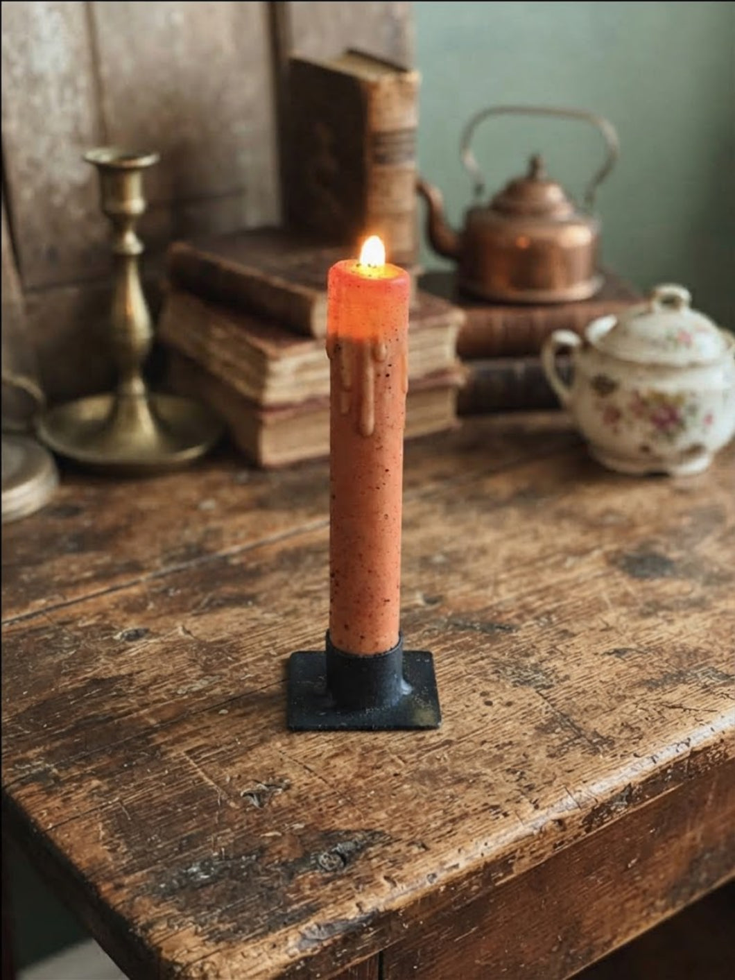 Primitive 6" Burnt Orange Flicker Nub LED Timer Taper Candle