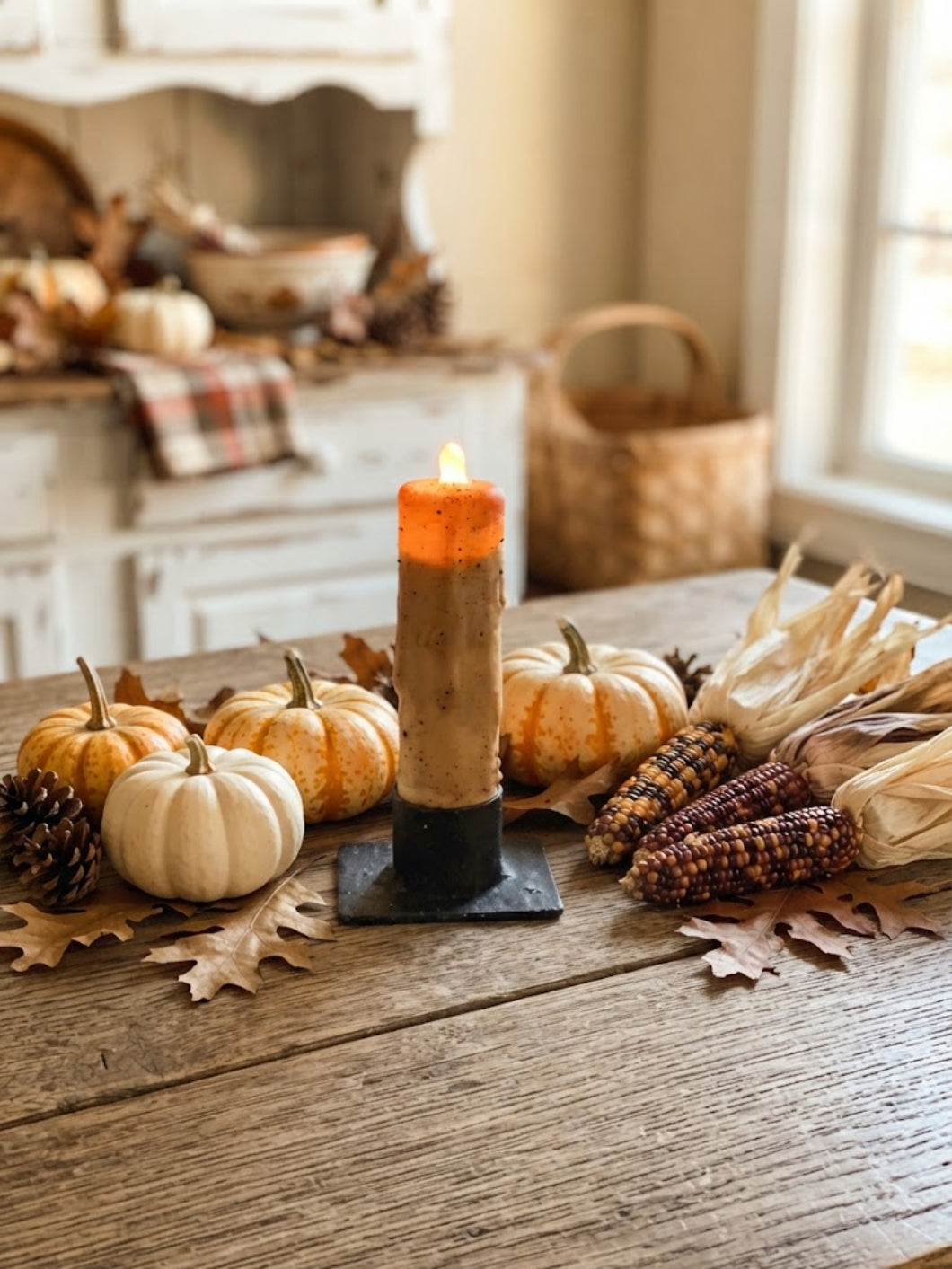 Primitive 4" Mustard Flicker Nub LED Timer Taper Candle