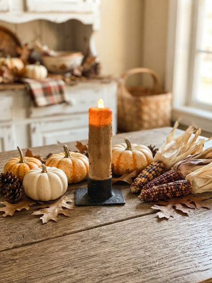 Primitive 4" Mustard Flicker Nub LED Timer Taper Candle