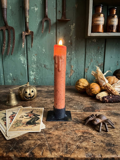 Primitive 6" Burnt Orange Flicker Nub LED Timer Taper Candle
