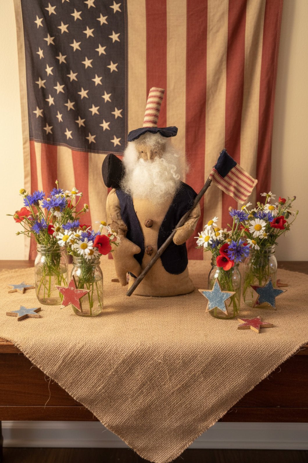 UNCLE SAM オールドデック　一個 Primitive Handcrafted Uncle Sam Stump Doll | 1776 Patriotic