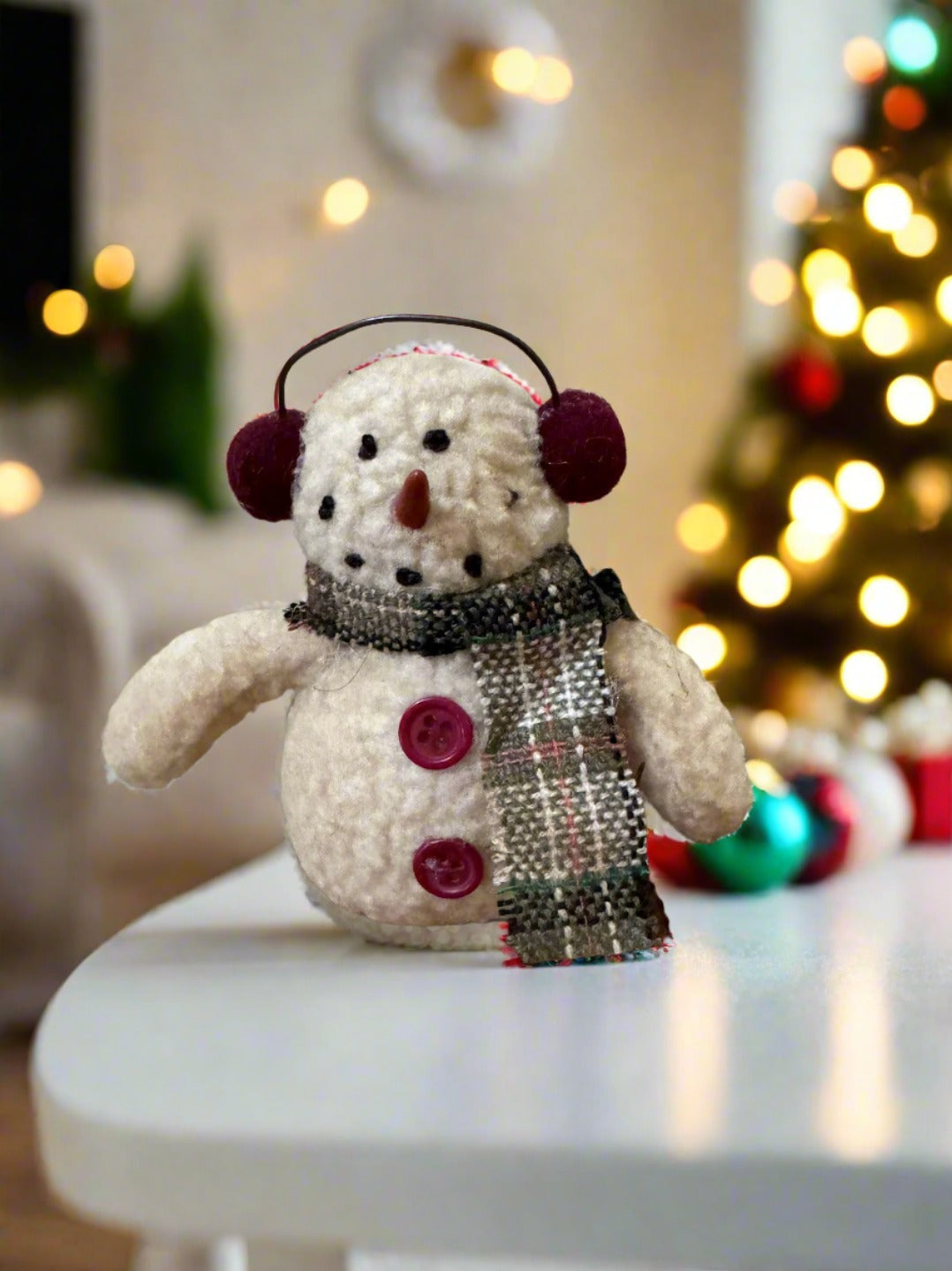 Primitive Christmas Rustic 5&quot; Snowman Doll with Ear Muffs