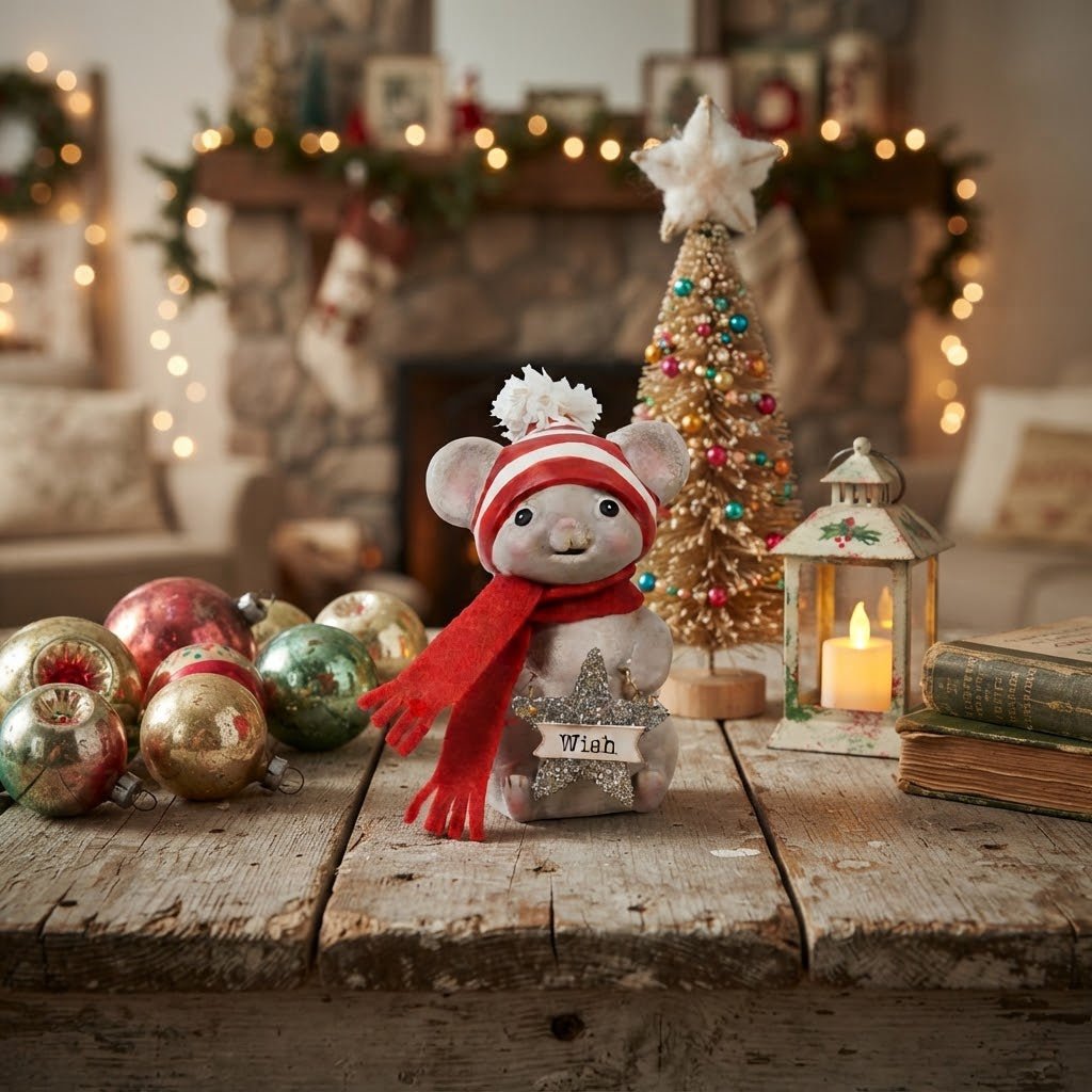 Bethany Lowe Starlight the Christmas Mouse by Michelle Allen - The Primitive Pineapple Collection