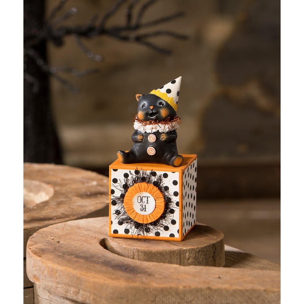 Bethany Lowe Halloween Party Hat Kitty on Block MA3077 - The Primitive Pineapple Collection