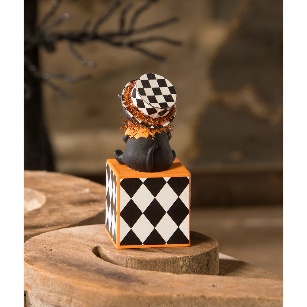 Bethany Lowe Halloween Top Hat Kitty on Block MA3078 - The Primitive Pineapple Collection