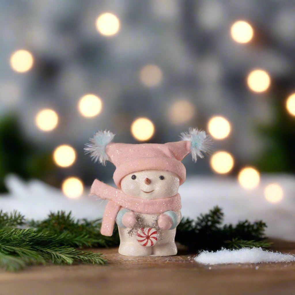 Bethany Lowe Christmas Peppermint Blush Snowgirl MA4075 - The Primitive Pineapple Collection