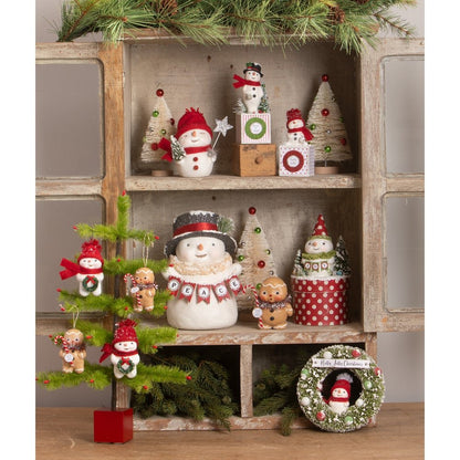 Bethany Lowe Christmas Snowman with Wreath Ornament MA4079 - The Primitive Pineapple Collection