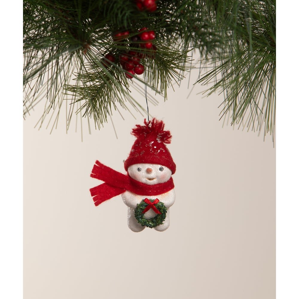 Bethany Lowe Christmas Snowman with Wreath Ornament MA4079 - The Primitive Pineapple Collection
