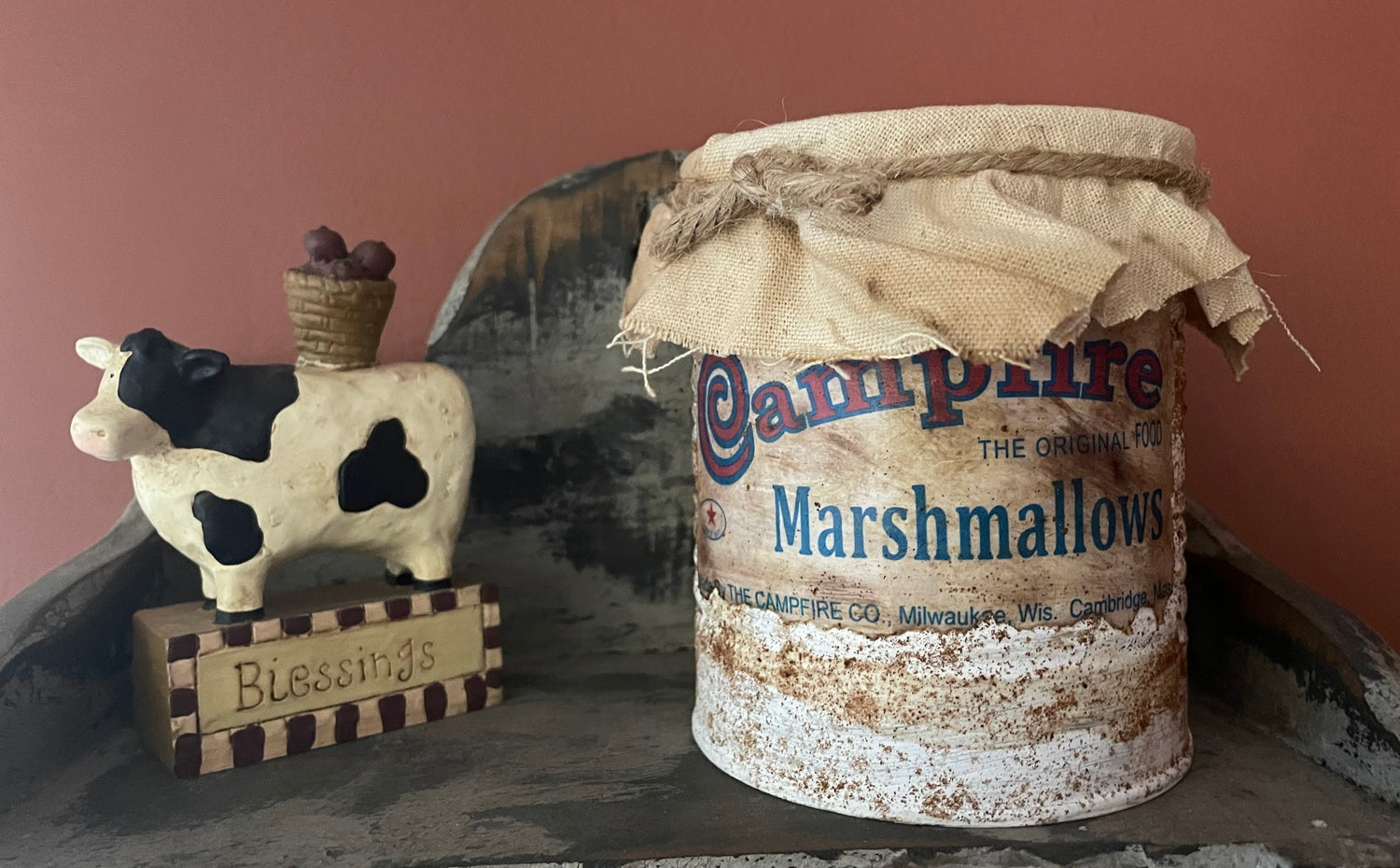 Primitive Colonial Handcrafted  Vintage Inspired  Campfire Marshmallow Can