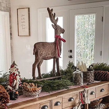 Ragon House 29.5-inch Primitive Distressed Metal Reindeer on Base - Vintage Christmas Deer - The Primitive Pineapple Collection