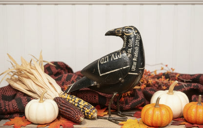 Primitive Halloween Fall Recycled Metal Rear Facing Black Crow 9.5"