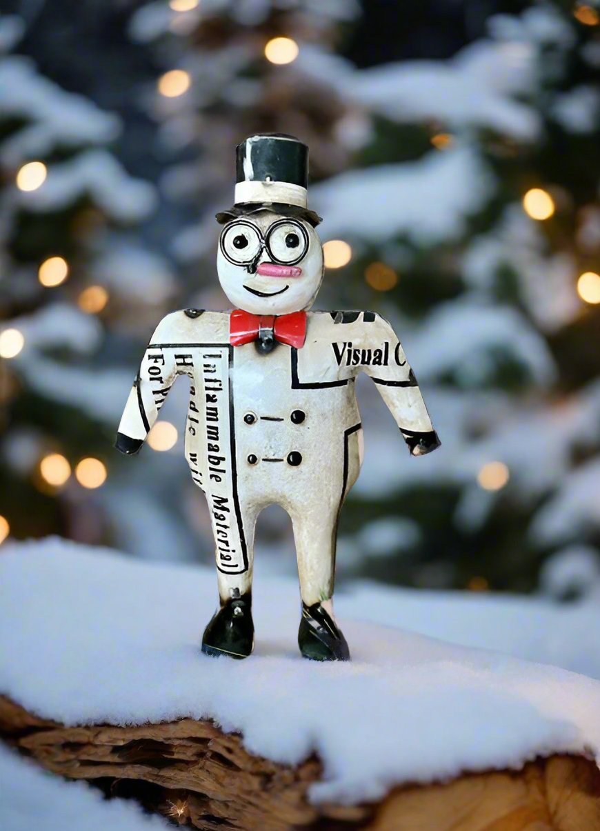 Primitive Christmas 10.75&quot; Recycled Metal Snowman Oakley Figurine - The Primitive Pineapple Collection