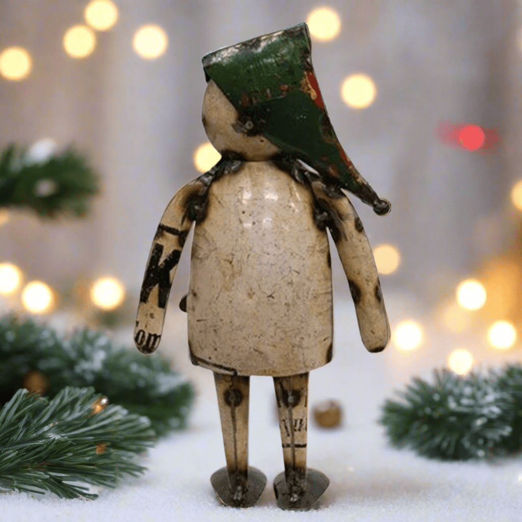 Primitive Christmas 10.25&quot; Recycled Metal Snow Woman Anna Figurine - The Primitive Pineapple Collection