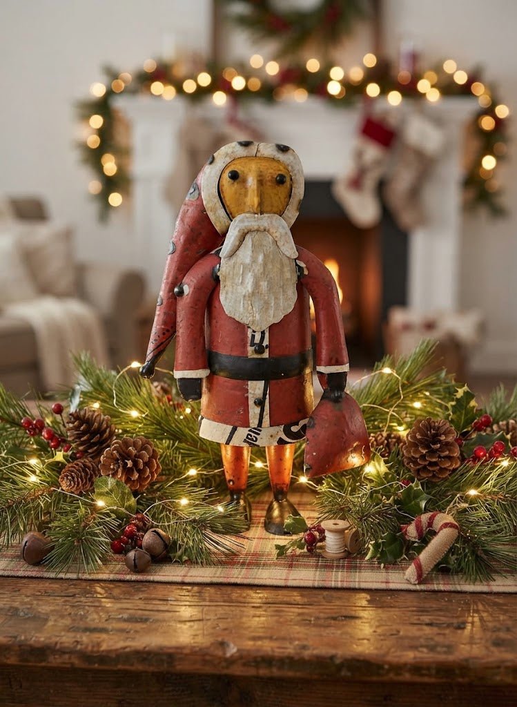 Primitive Christmas 10.75" Recycled Metal Santa Claus Figurine - The Primitive Pineapple Collection