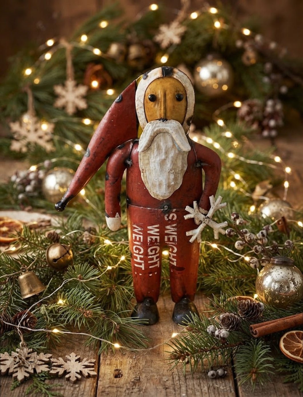 Primitive Christmas 10.25" Recycled Metal Winter Santa Figurine - The Primitive Pineapple Collection