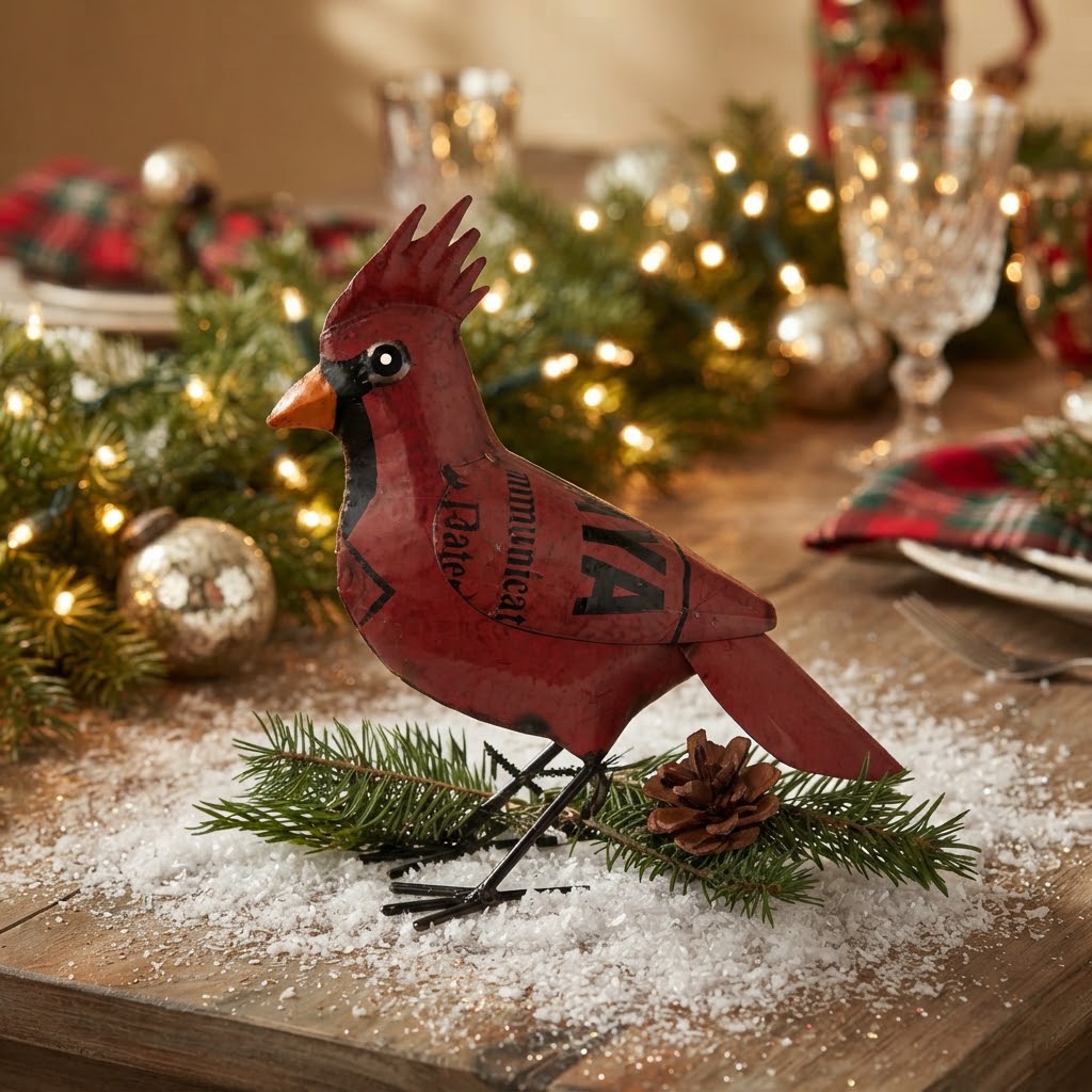 Primitive Christmas 9" Recycled Metal Standing Cardinal Figurine