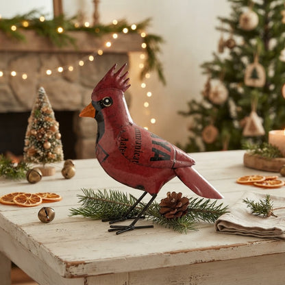 Primitive Christmas 9" Recycled Metal Standing Cardinal Figurine