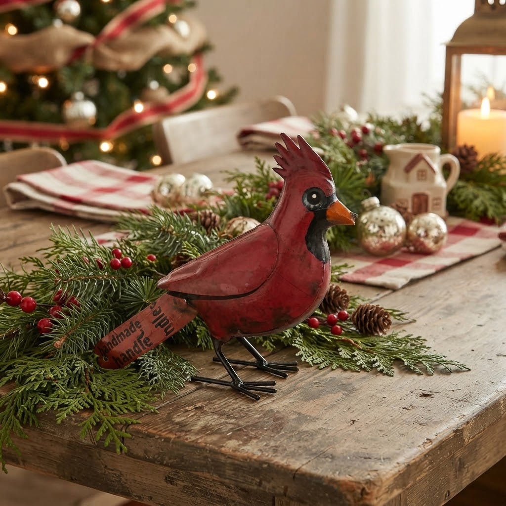 Primitive Christmas 6" Recycled Metal Standing Cardinal Figurine