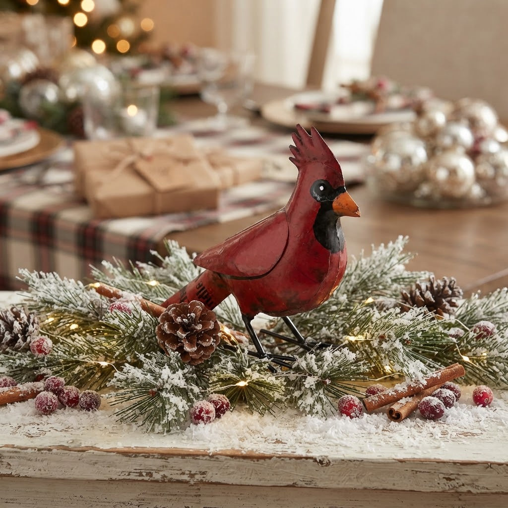 Primitive Christmas 6" Recycled Metal Standing Cardinal Figurine