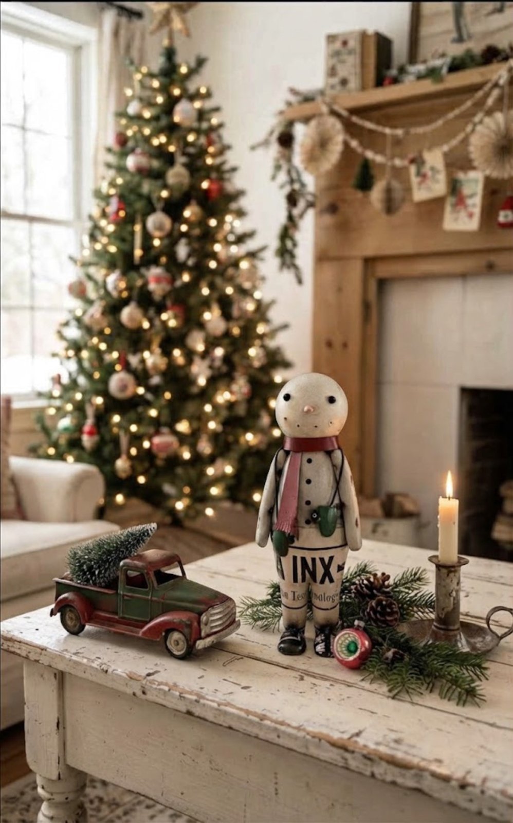 Primitive Christmas 11.25" Recycled Metal Snowman with Mittens - The Primitive Pineapple Collection