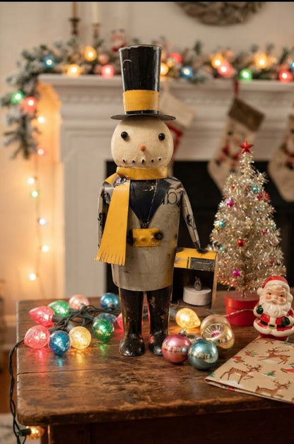 Primitive Christmas 14” Recycled Metal Snowman with Lantern - The Primitive Pineapple Collection