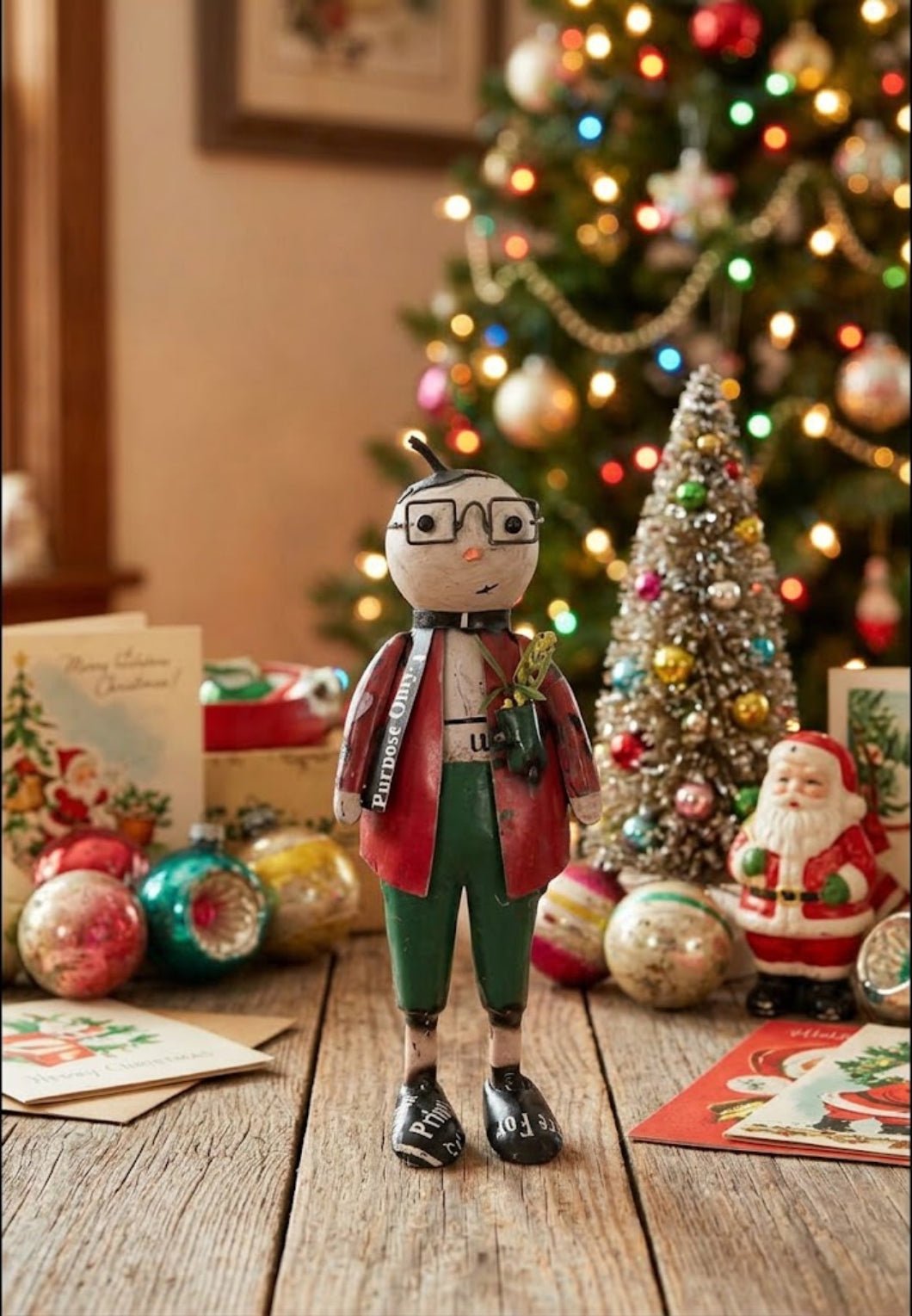 Primitive Christmas 12.5" Recycled Metal Snowman with Glasses - The Primitive Pineapple Collection