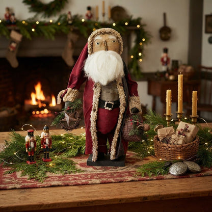 Mr. Claus with Wreath &amp; Pantry Box 21" Handcrafted Folk Art Doll - The Primitive Pineapple Collection