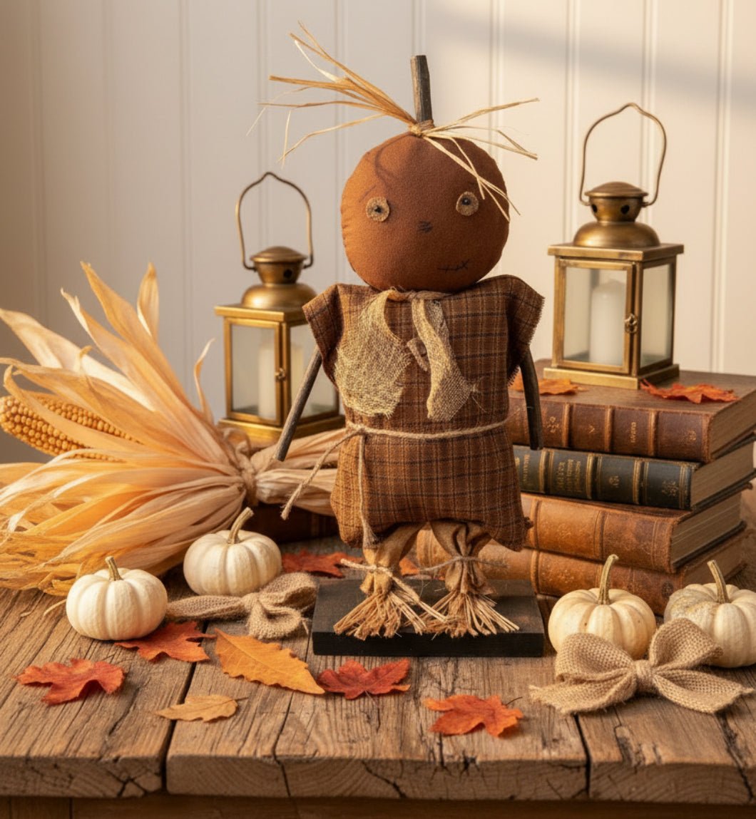 Primitive Handcrafted Halloween 13" Mrs Patterson Pumpkin Doll - The Primitive Pineapple Collection