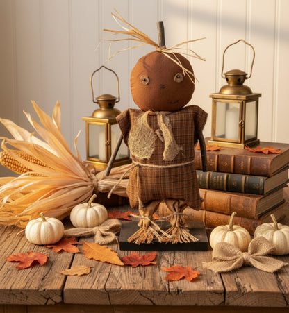 Primitive Handcrafted Halloween 13" Mrs Patterson Pumpkin Doll