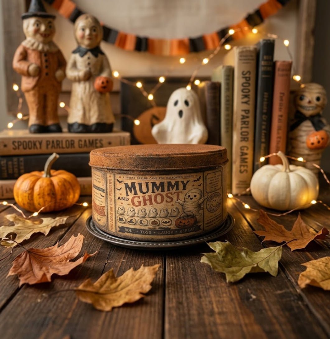 Primitive Handcrafted USA 7" Retro Halloween Mummy and Ghost Tin - The Primitive Pineapple Collection